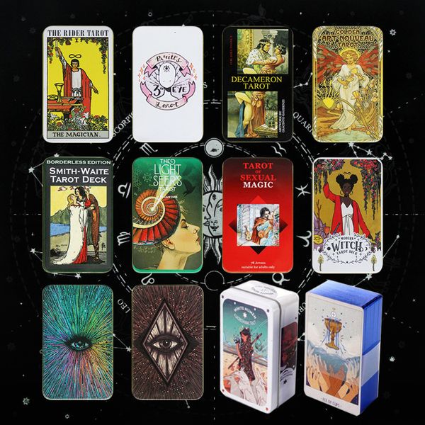 Kartenspiele-Blechbox Hochwertiger Vergoldungsprozess Tarot-Deck 78 s 44 mit Leitfaden Mystical Affectional Divination 221125
