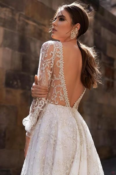 2023 Бальное платье с блестками и блестками Свадебное платье с прозрачным вырезом и длинными рукавами Свадебные платья BC14692 GB1128s295s