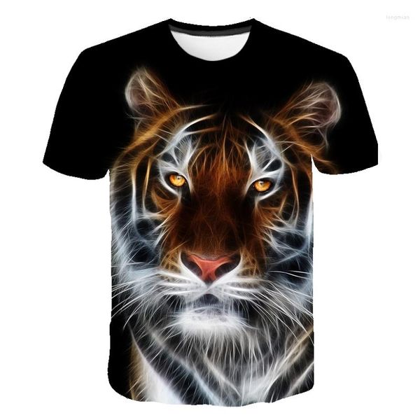 Herren-T-Shirts, Herren-T-Shirt, Sommer, 2022, kurzärmelig, gruseliges realistisches Tier-Tiger-Druck-T-Shirt, modische Persönlichkeit, große Größe, O-Ausschnitt