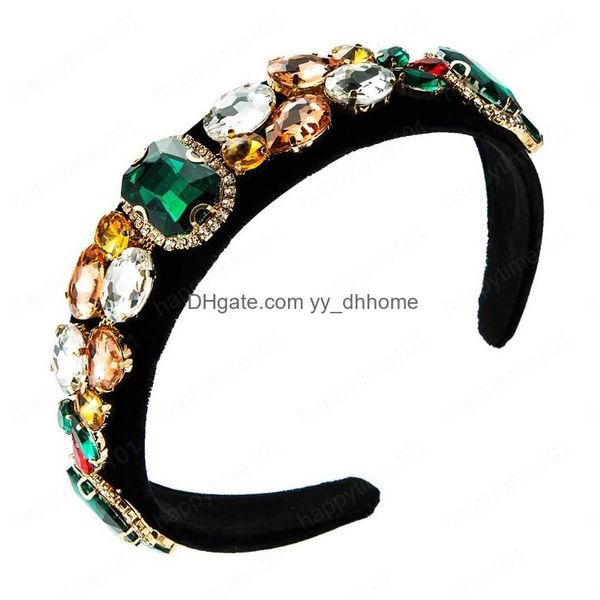 Cerchietti Vintage Colorf Crystal Headband Elegant Sparkly Gem Diamond Beaded Black Veet Hairband Girls Tiara Crowns Drop Delivery Je Dhvem