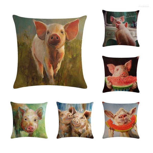 Kissen Wantercolor Schweinchenbezug 45 x 45 cm Baumwollleinen Originalitätsbezug Home Dekorativer Überwurf für Sofa Stuhl