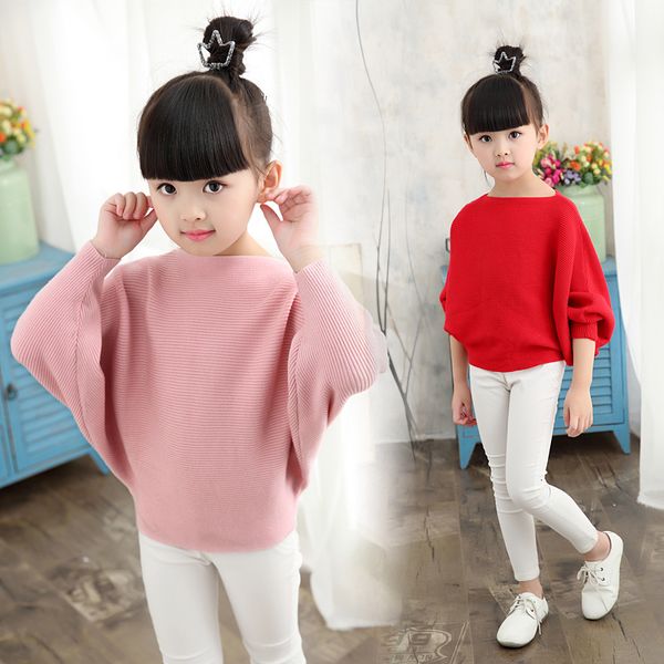 Пуловер осень детская одежда Девочки вязаные свитера Сплошная тонкая девчонка для больших детских пуловных свитер 221128