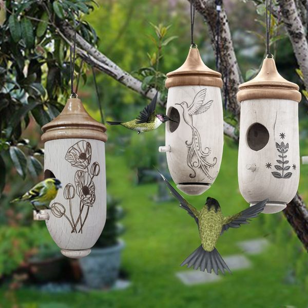 Gaiolas de pássaros 1pcs feitos à mão fora de madeira Hummingbird House Swing Swing para Wren Swallow Sparrow Houses Gift Nature Lovers 221128