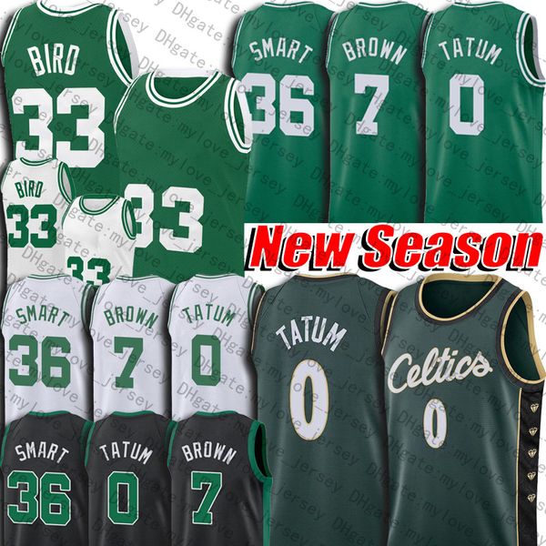 Maglia da basket Jayson Tatum 0 7 36 Maglia Jaylen Brown Marcus Smart Larry Bird 2023 City