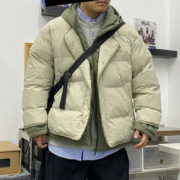 Herren Daunenparkas Harajuku Dicke Jacke Männer Baumwolle Einfarbig Zweiteilige Kapuze Gepolsterte Jacken Japanisch Lässig Übergroßer Mantel Winter Unisex 221128