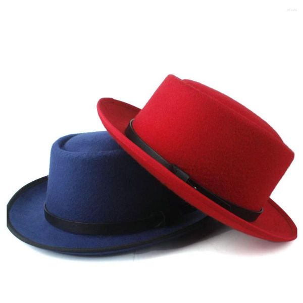 Boinas de moda Fedora Hat com torta de porco para Lady Wool Felt Felby Fascinator Size de 58cm