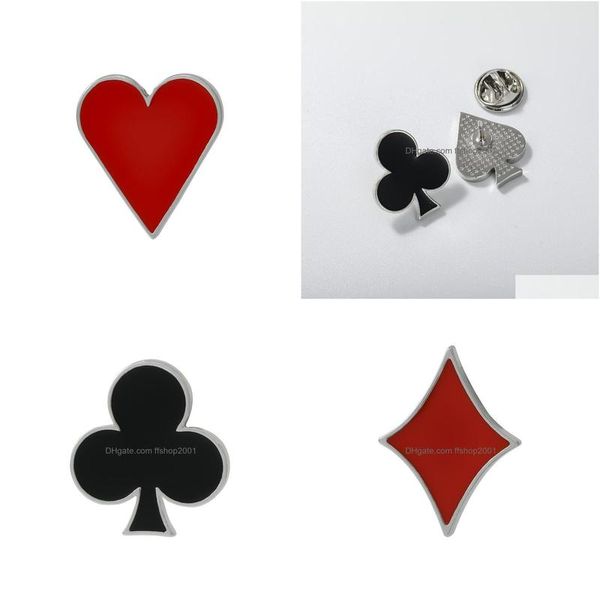 Spille Spille Carte da gioco Spille Set 6Pcs Spille da poker divertenti Spade Diamanti Metallo Smalto Vernice Distintivi Spilla Gioielli Vestiti Accesso Dhws0