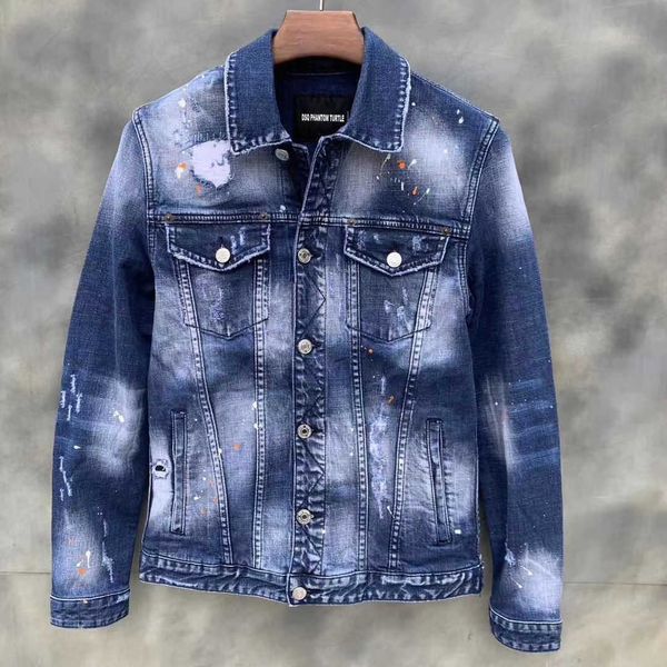 Giacche da uomo Dsq Giacca in denim da uomo Distress Dan Cappotto in cotone Colletto rovesciato Uomo lungo 98320