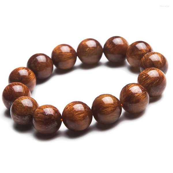 Strand 17mm Grandes contas de cristal redondos pulseiras para homens alonomizam uma poderosa cura natural de cobre rutilada pulseira de quartzo rutilizada