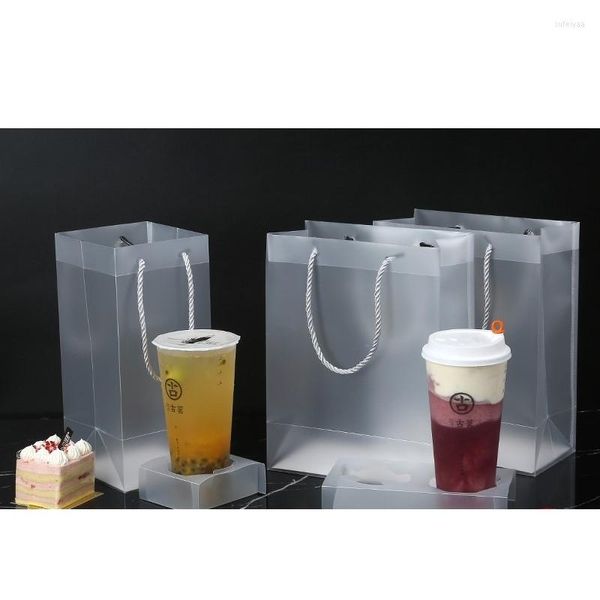 Geschenkverpackung 10 teile/los Tee Verpackung Einkaufstasche Trinken Kaffee Milch Zum Mitnehmen Einweg Transparent Kunststoff Einzelne Zwei Tassen Handtaschen