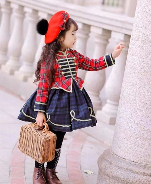 Mädchenkleider 012Y Baby Mädchen Herbst Winter Grün Plaid Rot Samt Vintage Spanische Prinzessin Ballkleid Kleid für Weihnachten Eid Kausal 221125