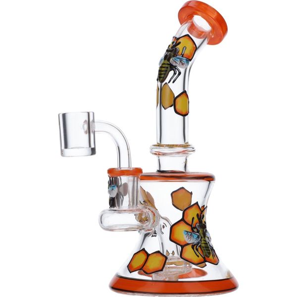 Оранжевые стеклянные кальяны Bongs Bee Gourglass Dab Rig с душевой гонкой Perc 14,5 мм женского сустава Shisha