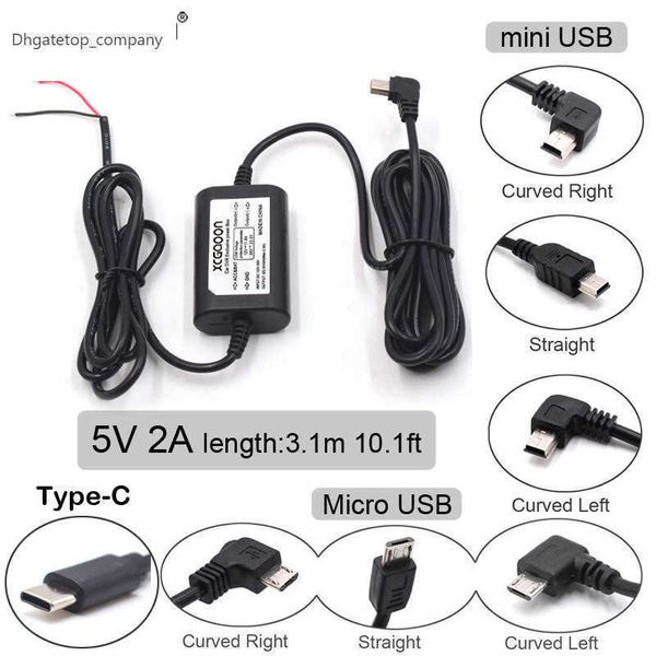 CC 12V a 5V 2A 3,1m Cabo de carga Mini / micro tipo C USB Hardwire Cord Auto Charging para Dash Cam Camer Veis DVR