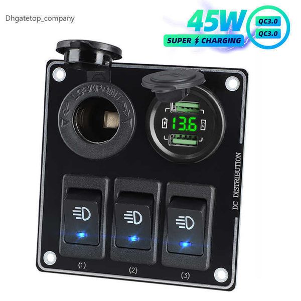 Voltmeter 12V und Schalter QC 3.0 Dual Port schnelles USB-Autoladegerät Zigarettenanzünder-Buchse im wasserdichten Adapterstecker