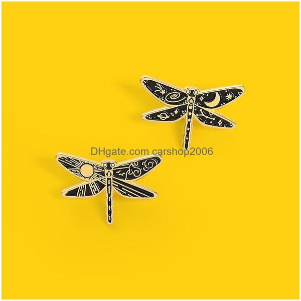 Pinos broches de personalidade Animal Dragonfly Broches for Women Sun Moon Pins Broche Partido Badge Gold Moda Fashion Criativo Dhi3u