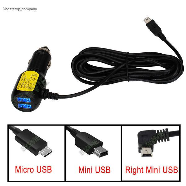 5V 3.5a Mini portas USB DASH DASH CAM Adaptador de cigarro CARREGADOR DO CAVO DE CAVO DO CAMPO PARA O VEÍCULO DVR COMBREGAR COM 3,5 METROS