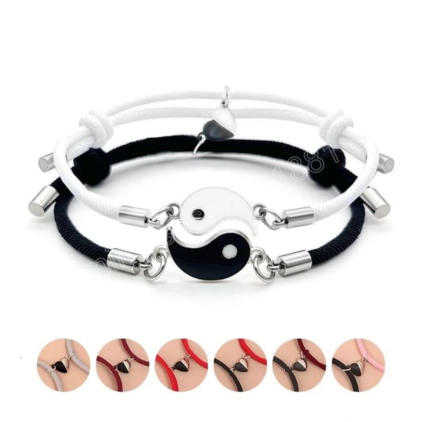 Moda Tai Chi Yin Yang Pulseira de casal para amantes Bracelets do cora￧￣o do cora￧￣o para casais Presente