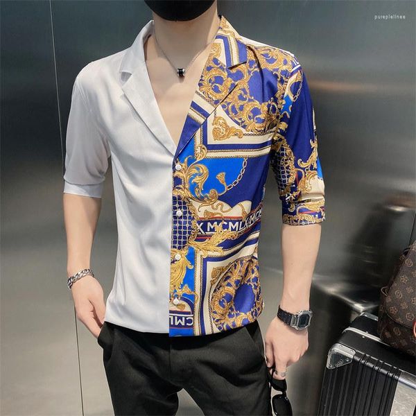 Camicie casual da uomo Yuppie Camicia in oro nero di lusso 2022 Autunno barocco Uomo manica lunga Patchwork Slim Fit Party Club