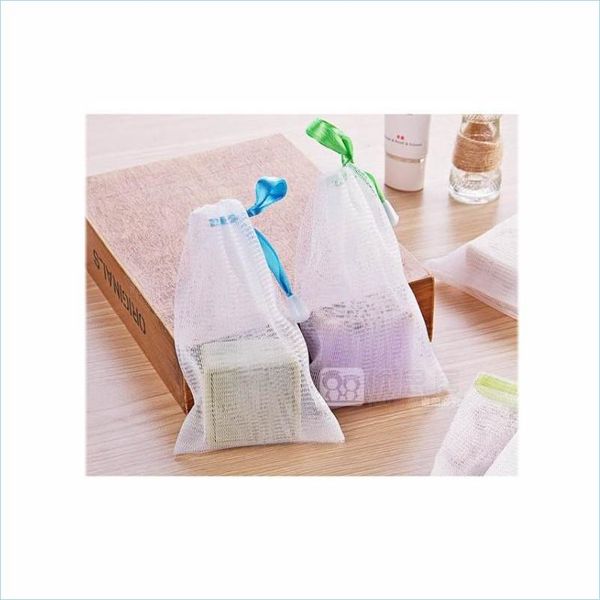 Spazzole da bagno Spugne Scrubbers 9X15Cm Sacchetto di sapone Schiuma Mesh Guanto insaponato per pulizia schiumogena Rete da bagno Guanti da bagno Spugne 221 N Dhgkd