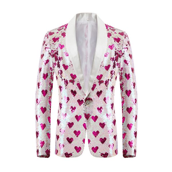 Erkekler Suits Blazers S Love Heart Sequins Blazer Suit Ceket Düğün Damat Smokin Stager Singer Kostüm Homme XXXL 221124