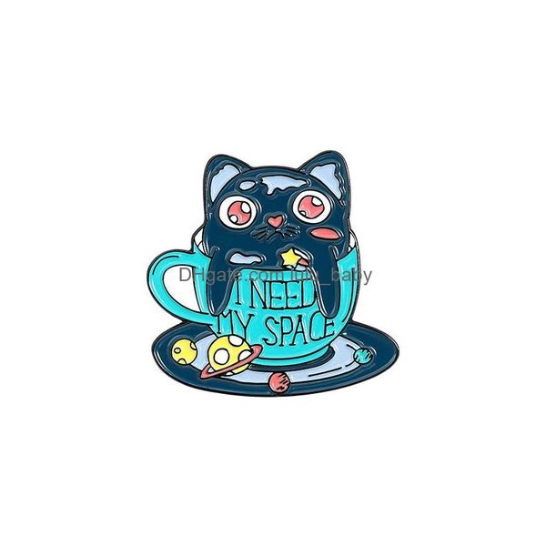 Pins Broschen Cartoon Kreative Kätzchen Thema Tier Broschen Set 5 Stücke Katze Regenbogen Tasse Emaille Farbe Abzeichen Legierung Anstecknadel Denim Shir Dhqga