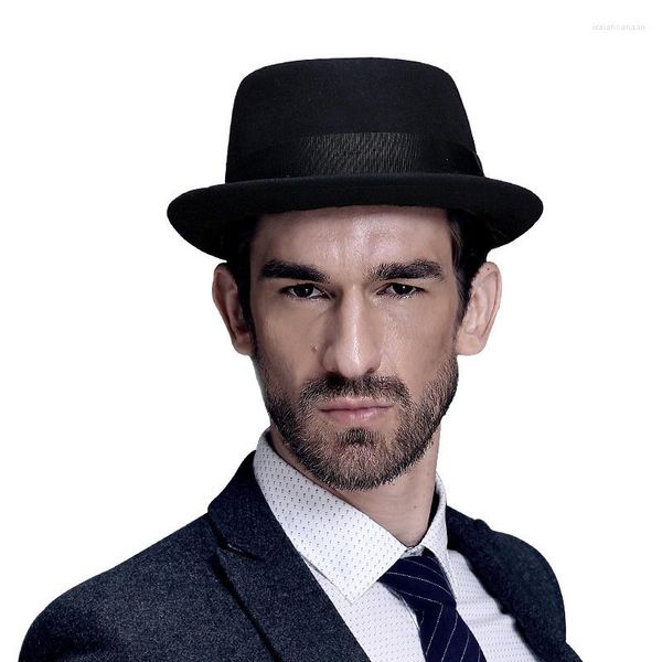 Berretti Fashion Wool Felt Pork Pie Cappello Fedora Autunno Inverno Curve Brim For Men Ribbon Cylinder Luxury Women Cap