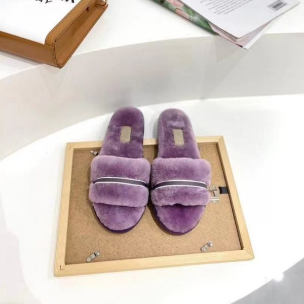 Neue Mode Hausschuhe Luxus Designer Schneeschuhe Outdoor rutschfeste warme Schuhe Plattform Flachkopf Bonbonfarbe Flachboden Fell Damen Buchstaben 36-40