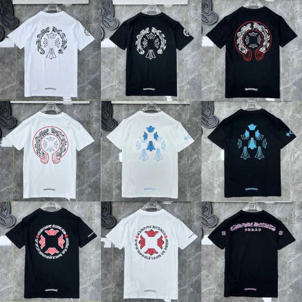 Moda Luxo Homens Camiseta Marca CH HE Tops Tees Homens Mulheres Carta Sânscrita Moletons Manga Curta Ferradura Casal T-shirt Clássico Cross Unisex Tee Camisetas L0v6