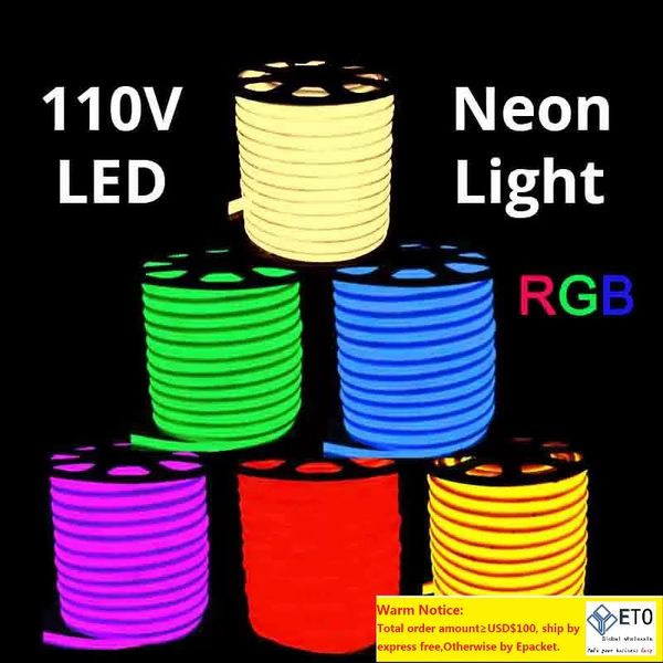 RGB AC 110V Neon Halat LED şerit 50 metre dış mekan su geçirmez 5050 SMD Işık 60LEDSM 1 metrede güç kaynağı kesilebilir