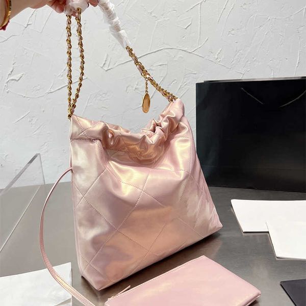 Cadeia de moda de luxo rosa Simples Genuine Leather Women Bag Bolsa de couro real Tote macio Saco de compras ombro 2023