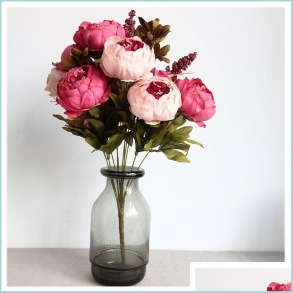 Flores decorativas grinaldas retro bobo núcleo de embalagem chá peony flor artificial símica de alta qualidade flores falsas decoração de decoração dhfik