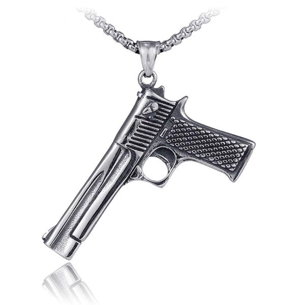 Collana con ciondolo a pistola in acciaio inossidabile Collana in argento antico modello pistola Collane gioielli da uomo Discoteca hiphop Gioielleria raffinata