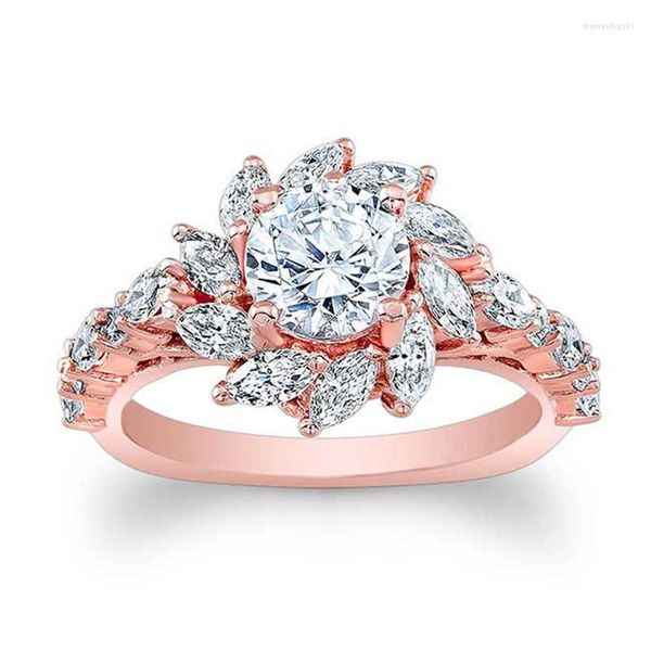 Anéis de casamento cor de ouro rosa colorido cristal sol flor bijoux anel de noivado de moda jóias cúbicas de zircônia para mulheres quirstmas presente