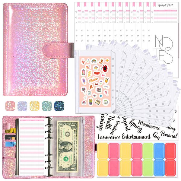 Block notes Cash Book Binder Budget Planner Notebook Cover Cartella Formato A6 Raccoglitore a 6 fori Tasca Raccoglitore di plastica Cerniera Busta per risparmiare denaro 221128