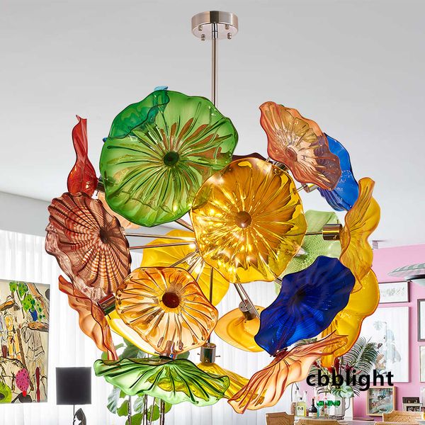 Deluxe-Pendelleuchten, mehrfarbig, Durchmesser 40 Zoll, Glasplatte, Murano-Kronleuchter, mundgeblasener Glas-Kronleuchter, LED-Licht, Deckenbeleuchtung, luxuriöse Hängeleuchten LR1427