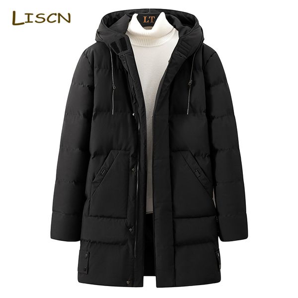 Masculino abaixo da jaqueta de inverno acolchoada de algodão de parkas mantém quente concha preta macia longa casual casual à prova de vento pesado para 221128