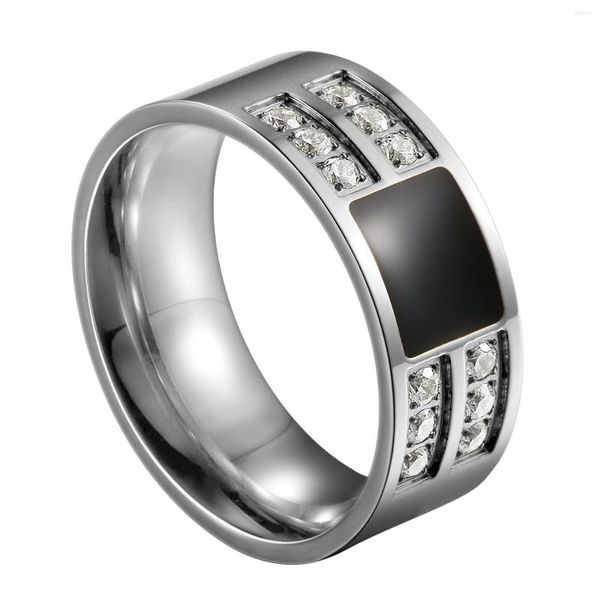 Eheringe BONISKISS Herren Edelstahl Emaille Ring Band Silber Farbton Schwarzer Mann Jahrestag Schmuck Größe 7-13 Großhandel