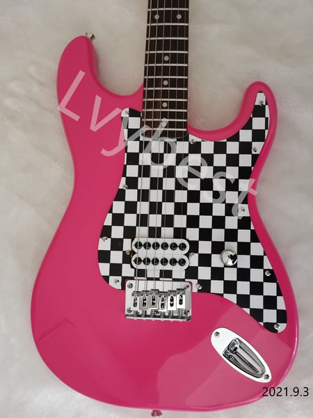 Guitarra elétrica personalizada cor rosa sólida coloração uma ponte 2 posts