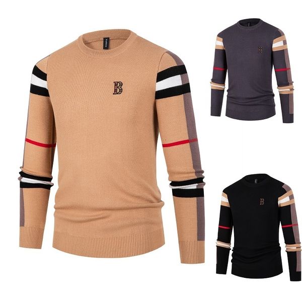 Blusas masculinas outono inverno high-end malhas de grife masculinas clássicas casuais listras xadrez pullovers masculinos negócios marca macio quente 221124