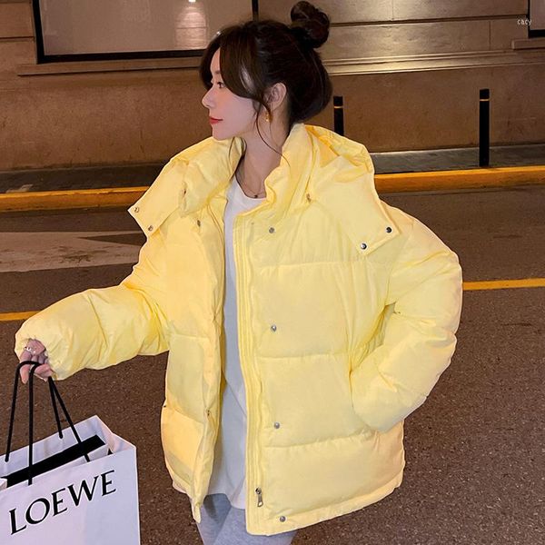 Mulheres femininas amarelo -casaco de parka amarelo de inverno de inverno de pato de pato feminino de penas de penas feminina capuz de capuz para fora