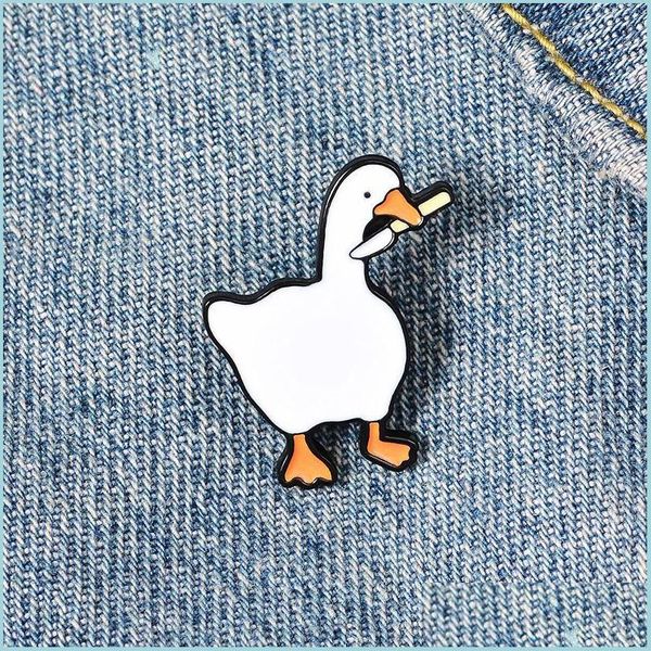 Pinos broches animais fofinhos pato branco pequeno pin broachos de esmalte engraçado para mulheres desmina camisa decoração broche pin metal kawaii b dhgarden dhrgo