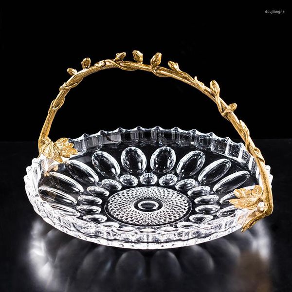 Piastre moderne piastra da dessert in cristallo di vetro con braccio di accessorio soggiorno tavolino leggero snack di lusso vassoio vassoio decoro