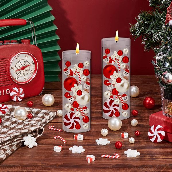 Decorações de Natal Pearl para pérolas de pérolas flutuantes brancas de preenchimento de vaso com flocos de neve glitter e 221125