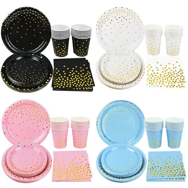 Dininanete descartável 40pcs Party Tableware Definir Copas de ouro Placas de papel guardanapos para crianças decorações de aniversário para crianças adultas 221128