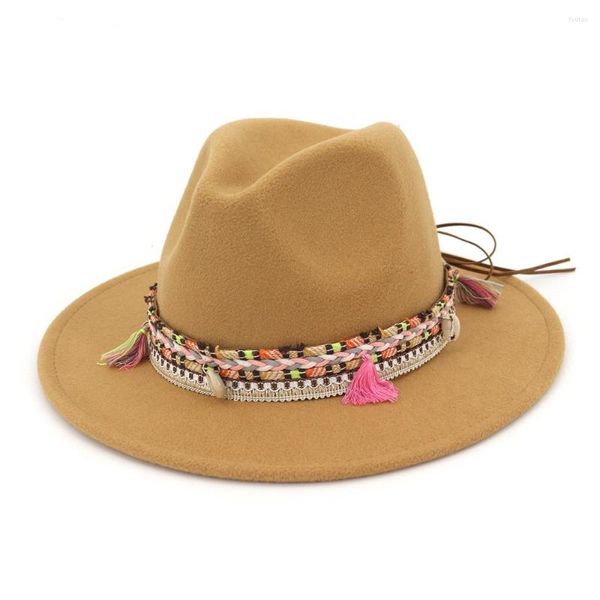 Berets Trend Unisex Weet Jazz Fedora Hats Tassels Cowgirl Summer Hat Mens Sun Beach Cap HF49