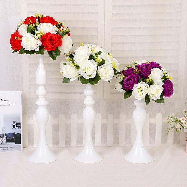 Titulares de vela White Candelabra Romântula Vaso de Flores de Casamento Party Centerpieces Candlestick Event Road Lead Home Decoration