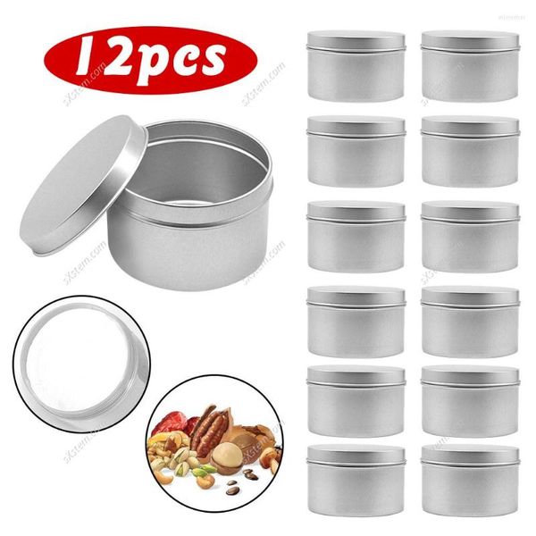 Aufbewahrungsflaschen, 12-teiliges Set, 220 ml, runde Aluminiumdose, 80 x 50 mm, silbernes Kerzenaroma, handgefertigte Accessoires zum Selbermachen