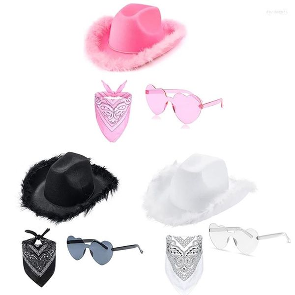 Berretti Cappello da cowboy Occhiali Bandana Kit Costume da addio al nubilato da sposa Bandane