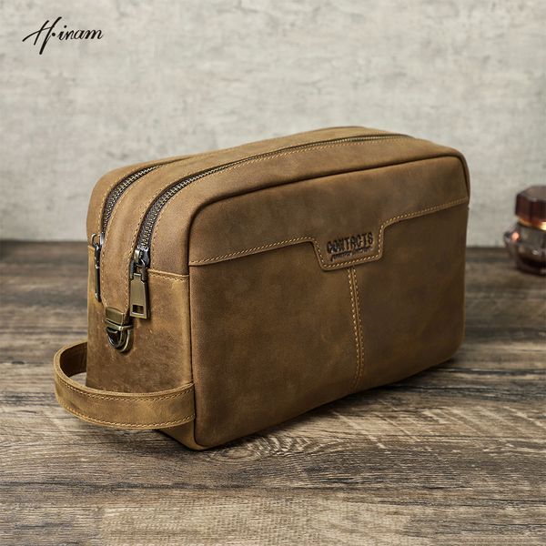 Kosmetiktaschen Hüllen Crazy Horse Leder Toilettenartikel für Männer Reisen Waschen Rasieren Dopp Kit Badezimmer Make-up Organizer Lagerung 221125