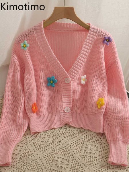 Blusas femininas kimotimo cardigan feminino outono sweet tridimensional flores de suéter casaco coreano kawaii manga longa cardigans cortados j220915